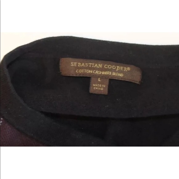 Sebastian Cooper Men Sweater Black Argyle Large V-Neck Cotton Cashmere Large - Picture 7 of 7